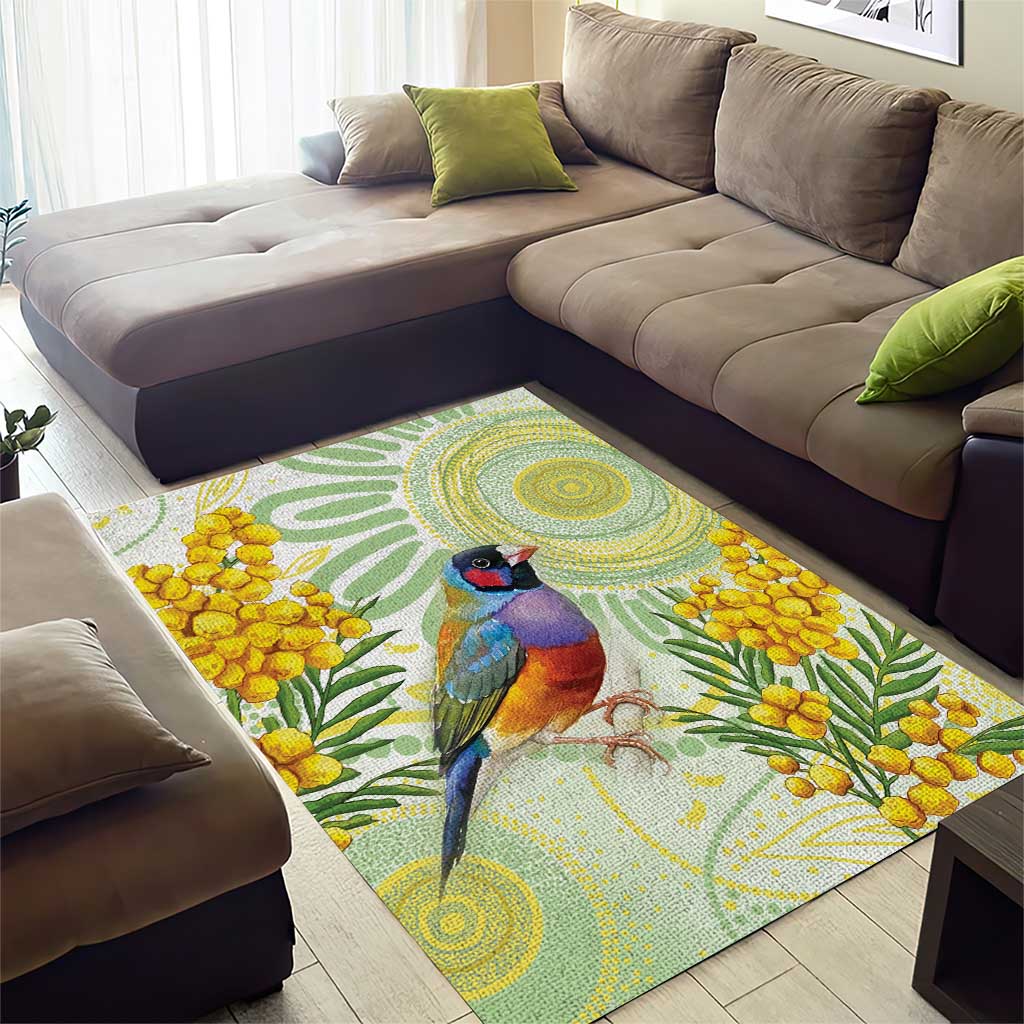 Gouldian Finch Golden Wattle Australia Area Rug Aboriginal Watercolor Style