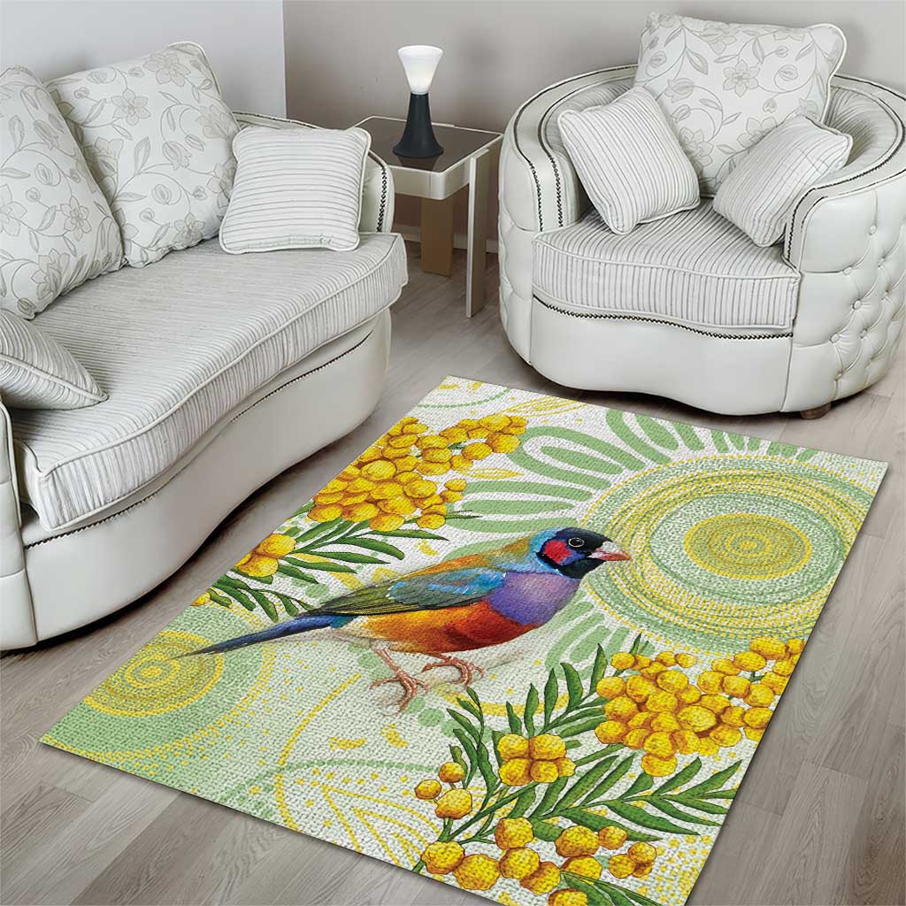 Gouldian Finch Golden Wattle Australia Area Rug Aboriginal Watercolor Style