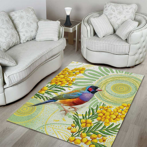 Gouldian Finch Golden Wattle Australia Area Rug Aboriginal Watercolor Style