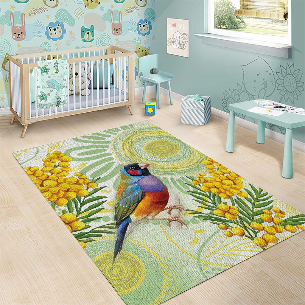 Gouldian Finch Golden Wattle Australia Area Rug Aboriginal Watercolor Style