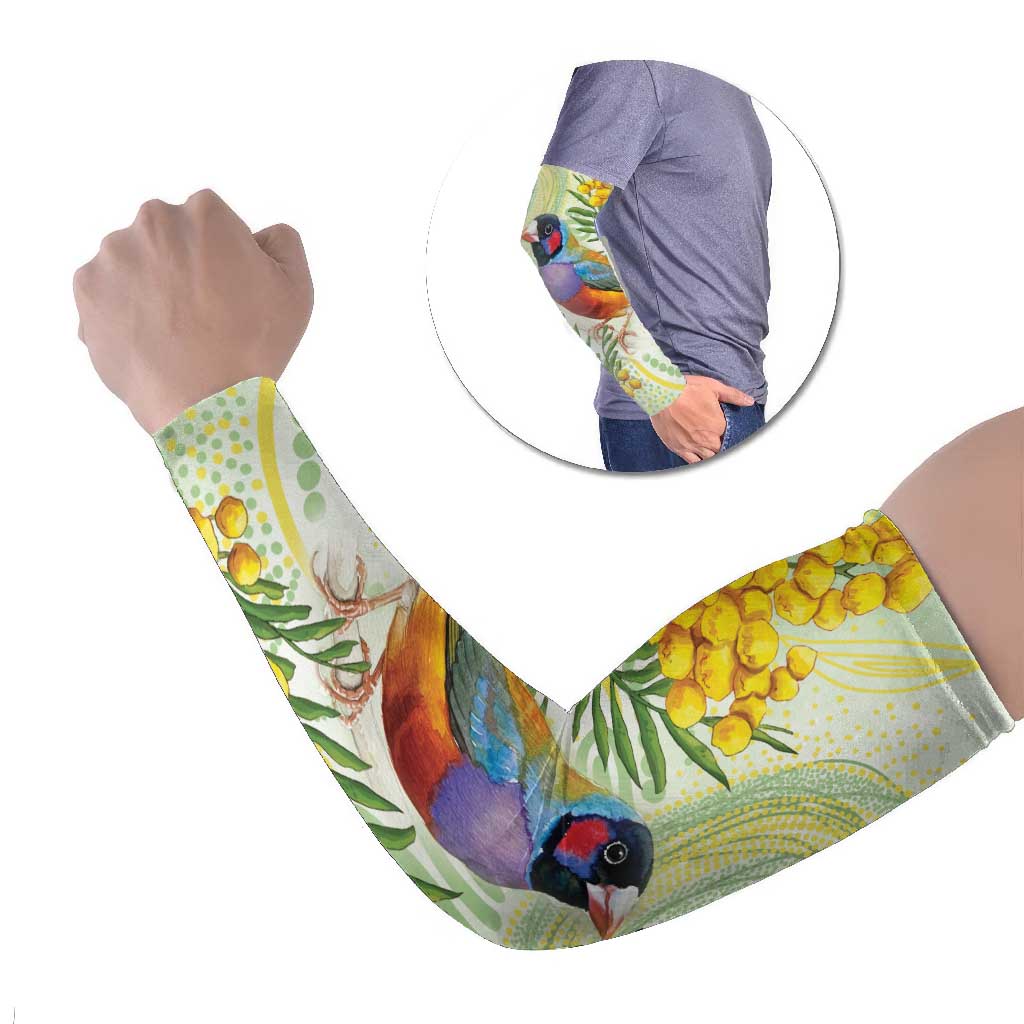 Gouldian Finch Golden Wattle Australia Arm Sleeves Aboriginal Watercolor Style - Aussie Hoodie