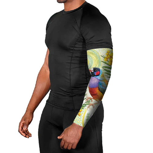 Gouldian Finch Golden Wattle Australia Arm Sleeves Aboriginal Watercolor Style - Aussie Hoodie