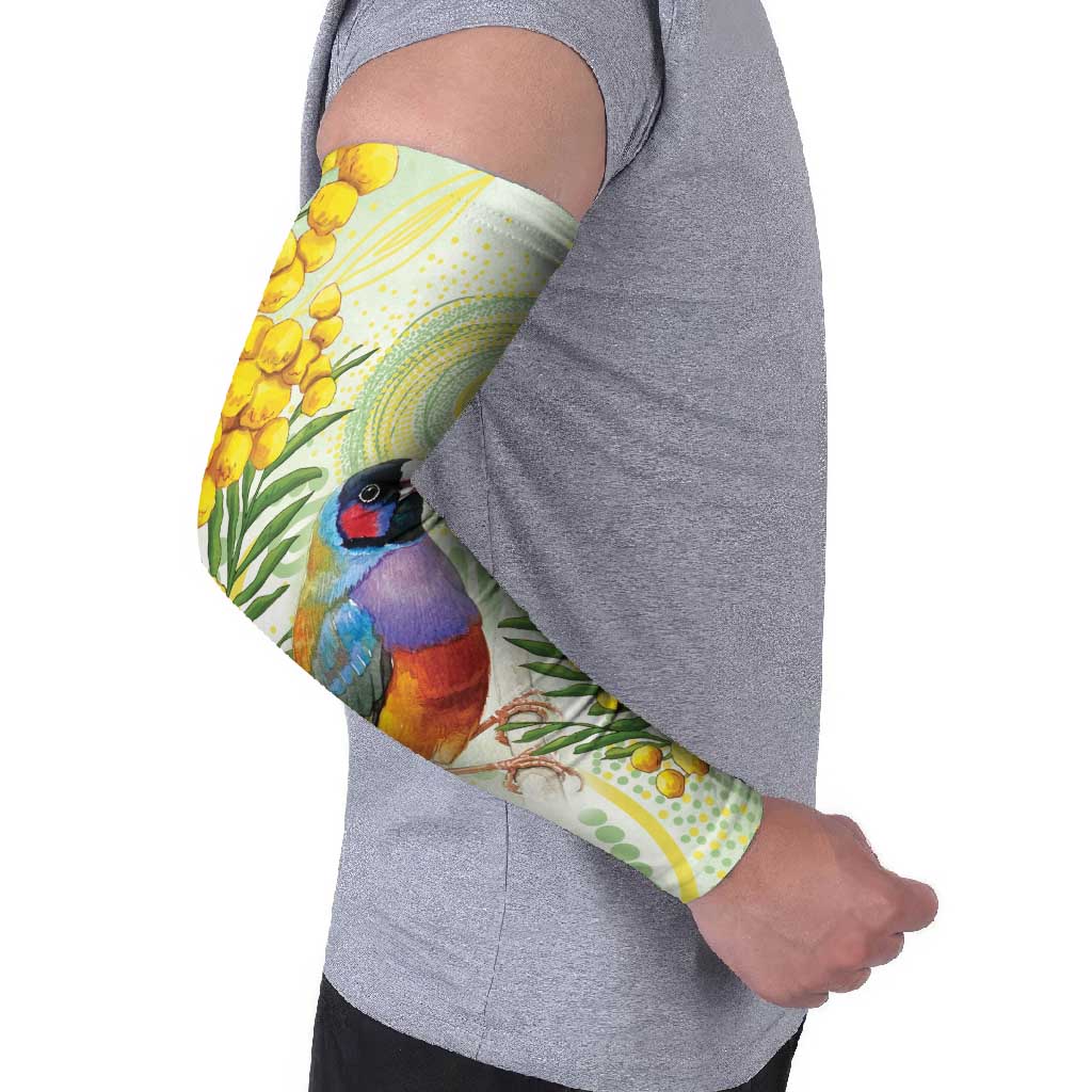 Gouldian Finch Golden Wattle Australia Arm Sleeves Aboriginal Watercolor Style - Aussie Hoodie