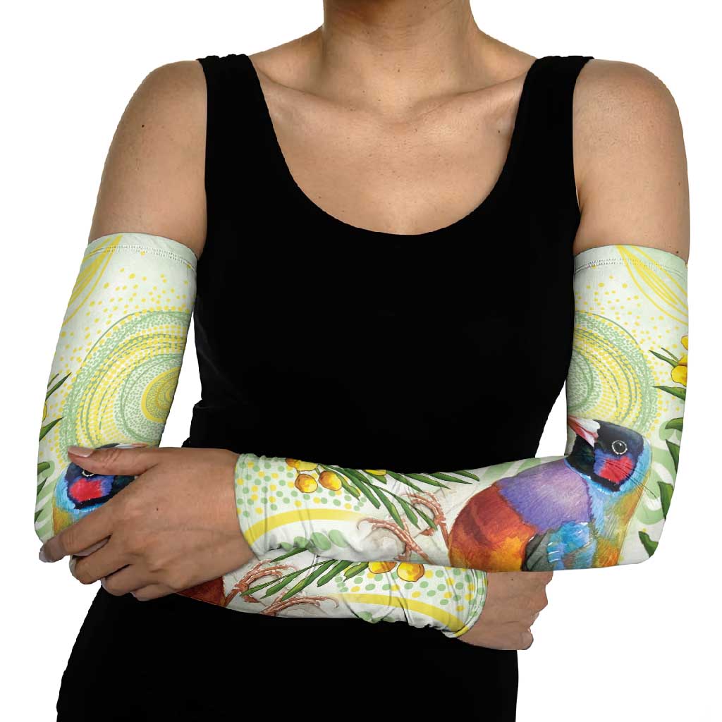 Gouldian Finch Golden Wattle Australia Arm Sleeves Aboriginal Watercolor Style - Aussie Hoodie