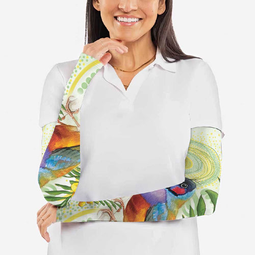 Gouldian Finch Golden Wattle Australia Arm Sleeves Aboriginal Watercolor Style - Aussie Hoodie