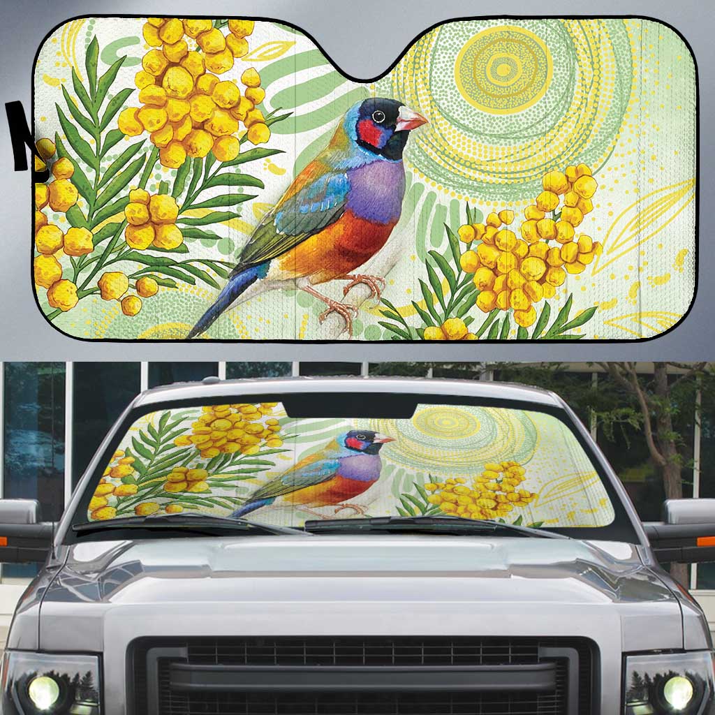 Gouldian Finch Golden Wattle Australia Auto Sun Shade Aboriginal Watercolor Style - Aussie Hoodie