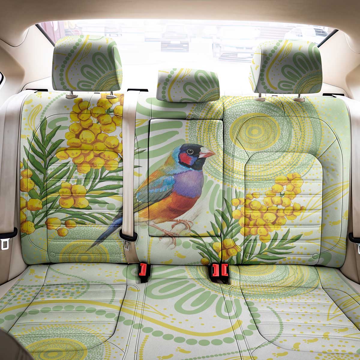Gouldian Finch Golden Wattle Australia Back Car Seat Cover Aboriginal Watercolor Style