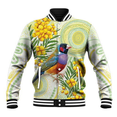 Gouldian Finch Golden Wattle Australia Baseball Jacket Aboriginal Watercolor Style