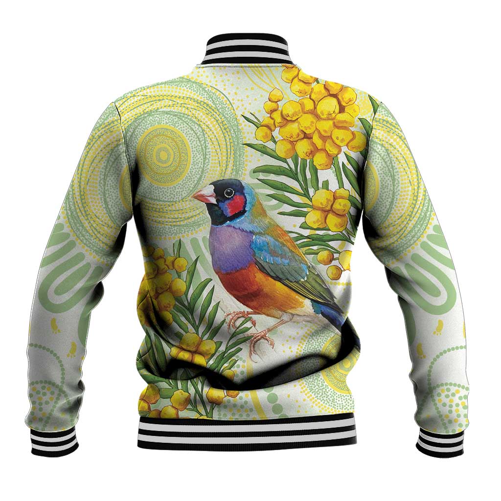Gouldian Finch Golden Wattle Australia Baseball Jacket Aboriginal Watercolor Style