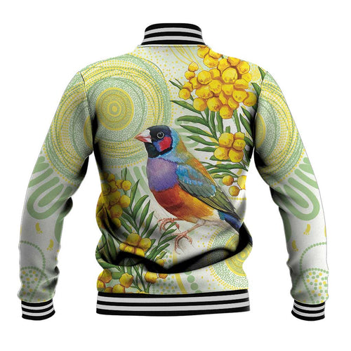 Gouldian Finch Golden Wattle Australia Baseball Jacket Aboriginal Watercolor Style