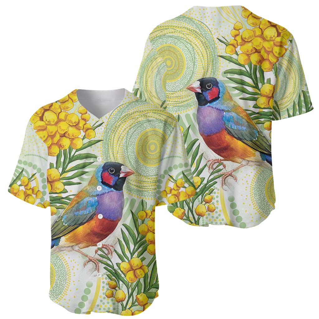 Gouldian Finch Golden Wattle Australia Baseball Jersey Aboriginal Watercolor Style