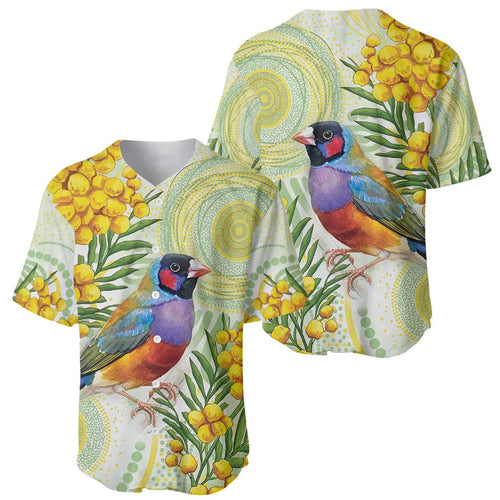Gouldian Finch Golden Wattle Australia Baseball Jersey Aboriginal Watercolor Style
