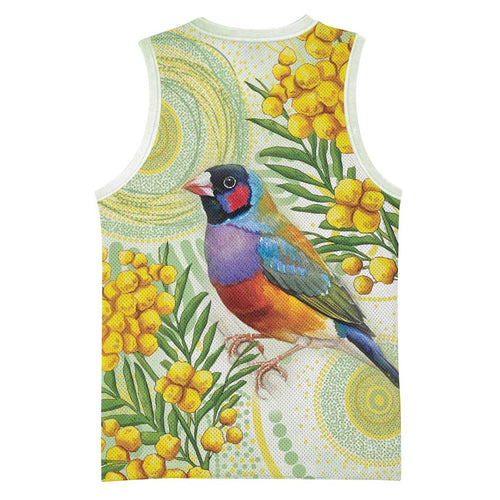 Gouldian Finch Golden Wattle Australia Basketball Jersey Aboriginal Watercolor Style - Aussie Hoodie