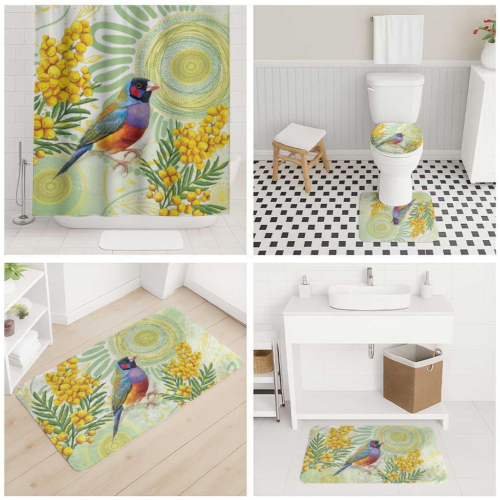 Gouldian Finch Golden Wattle Australia Bathroom Set Aboriginal Watercolor Style - Aussie Hoodie