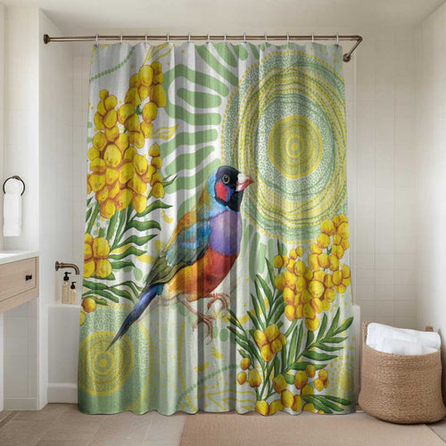 Gouldian Finch Golden Wattle Australia Bathroom Set Aboriginal Watercolor Style - Aussie Hoodie