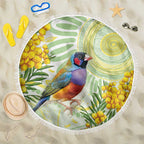 Gouldian Finch Golden Wattle Australia Beach Blanket Aboriginal Watercolor Style
