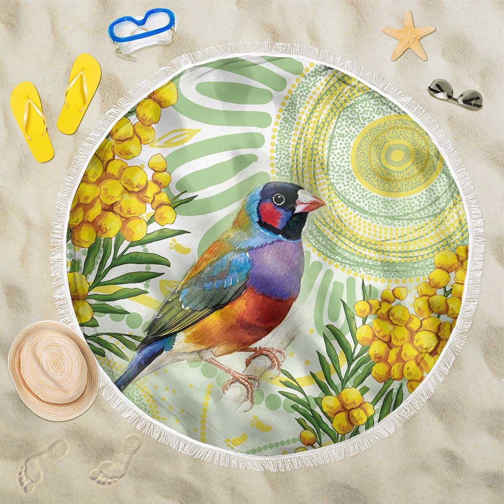 Gouldian Finch Golden Wattle Australia Beach Blanket Aboriginal Watercolor Style
