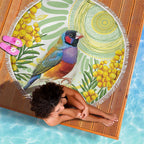 Gouldian Finch Golden Wattle Australia Beach Blanket Aboriginal Watercolor Style