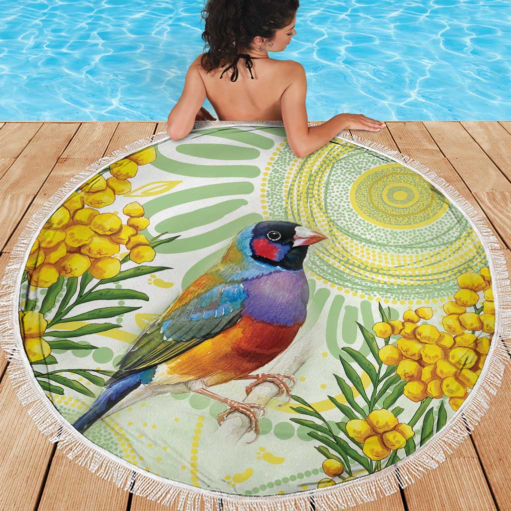 Gouldian Finch Golden Wattle Australia Beach Blanket Aboriginal Watercolor Style