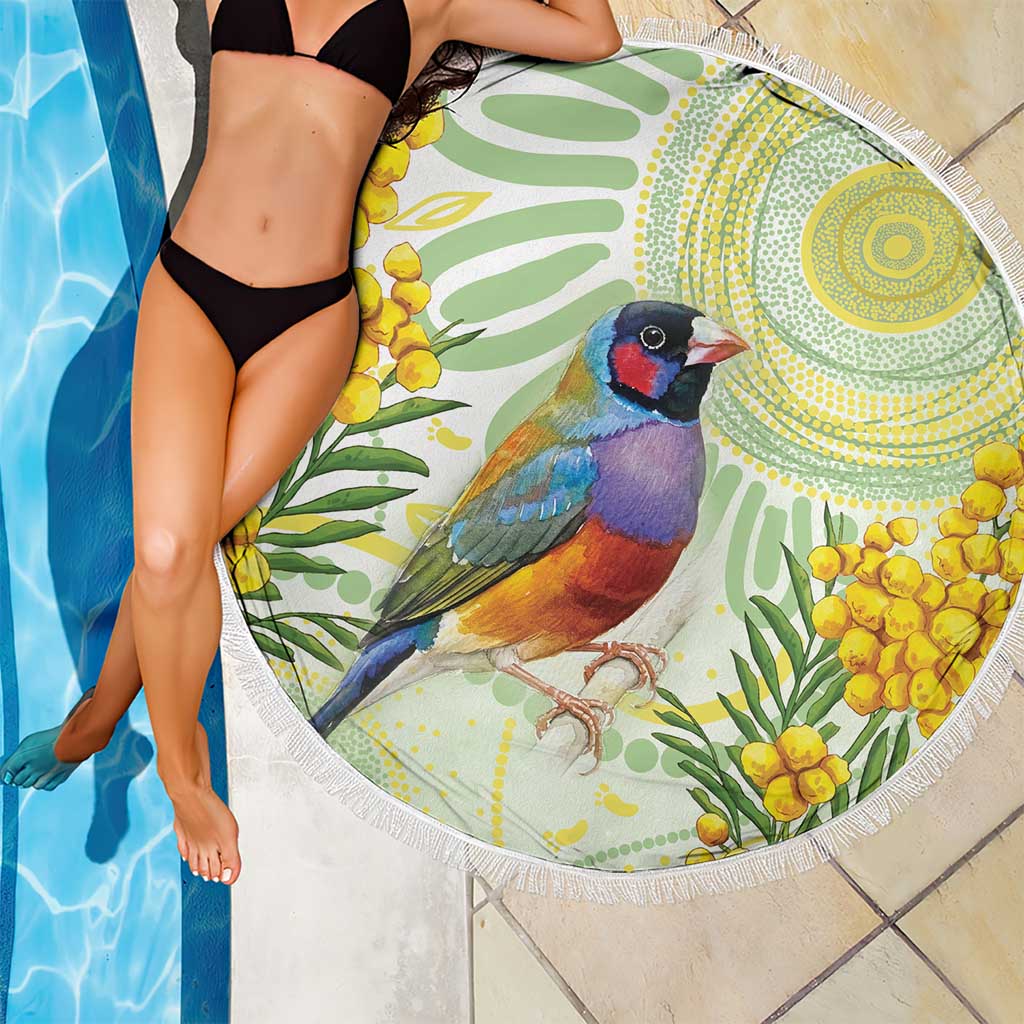 Gouldian Finch Golden Wattle Australia Beach Blanket Aboriginal Watercolor Style