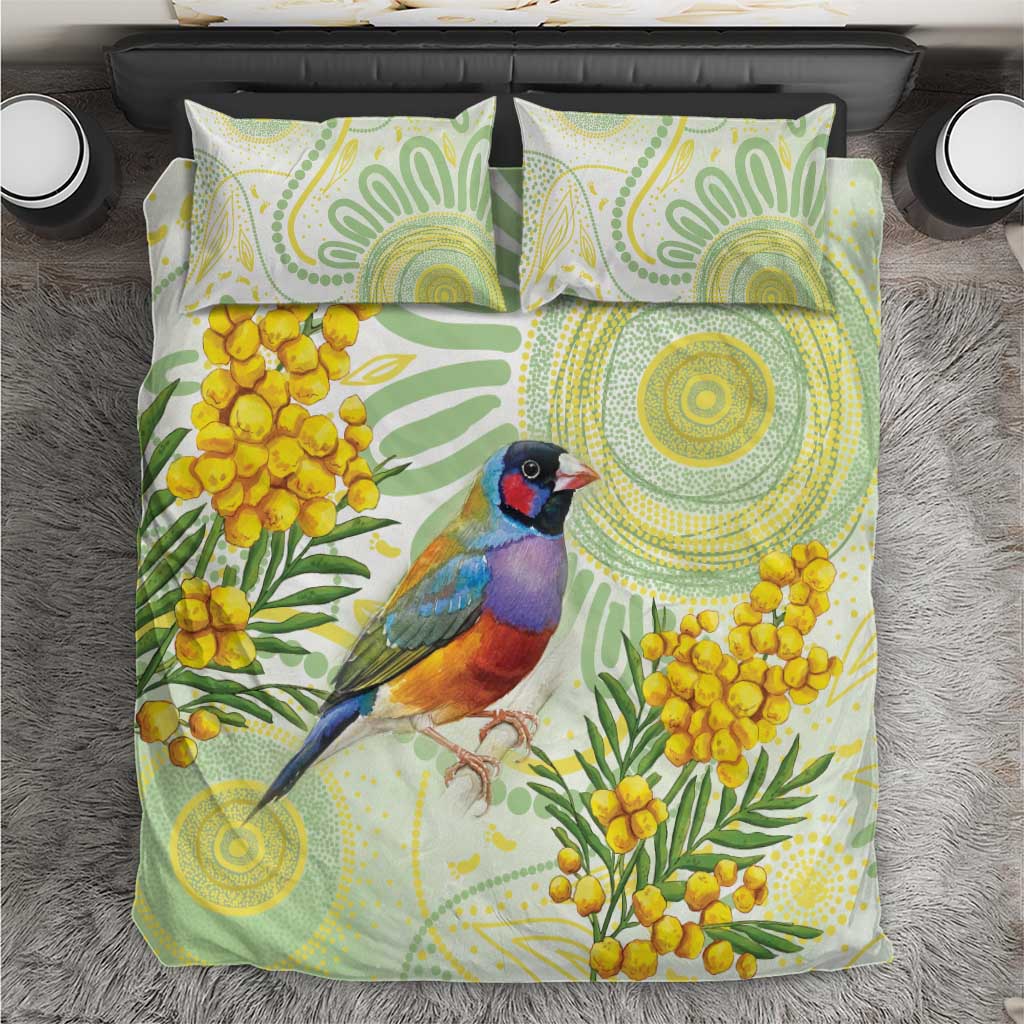 Gouldian Finch Golden Wattle Australia Bedding Set Aboriginal Watercolor Style