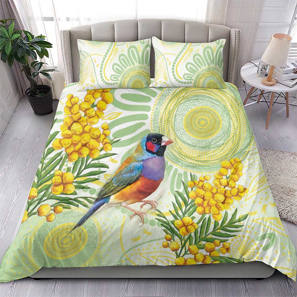 Gouldian Finch Golden Wattle Australia Bedding Set Aboriginal Watercolor Style