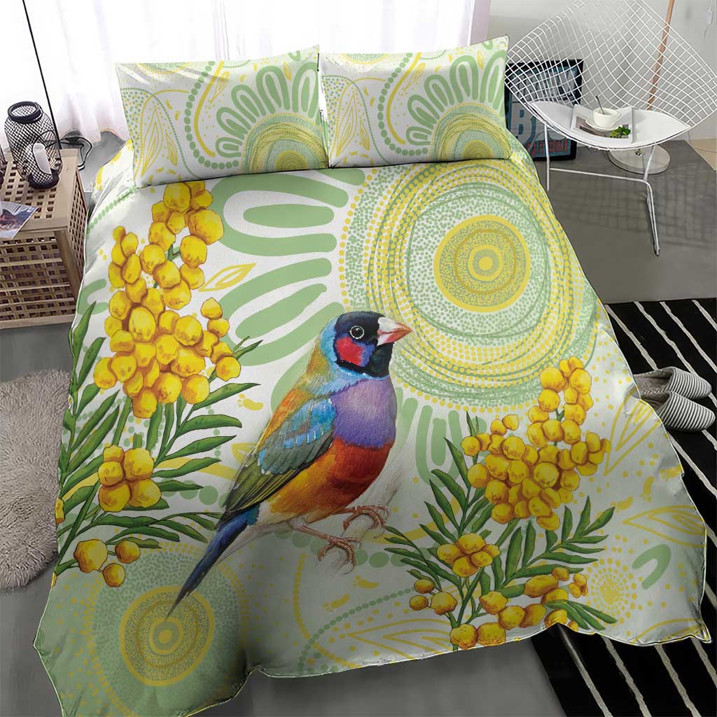 Gouldian Finch Golden Wattle Australia Bedding Set Aboriginal Watercolor Style