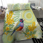 Gouldian Finch Golden Wattle Australia Bedding Set Aboriginal Watercolor Style