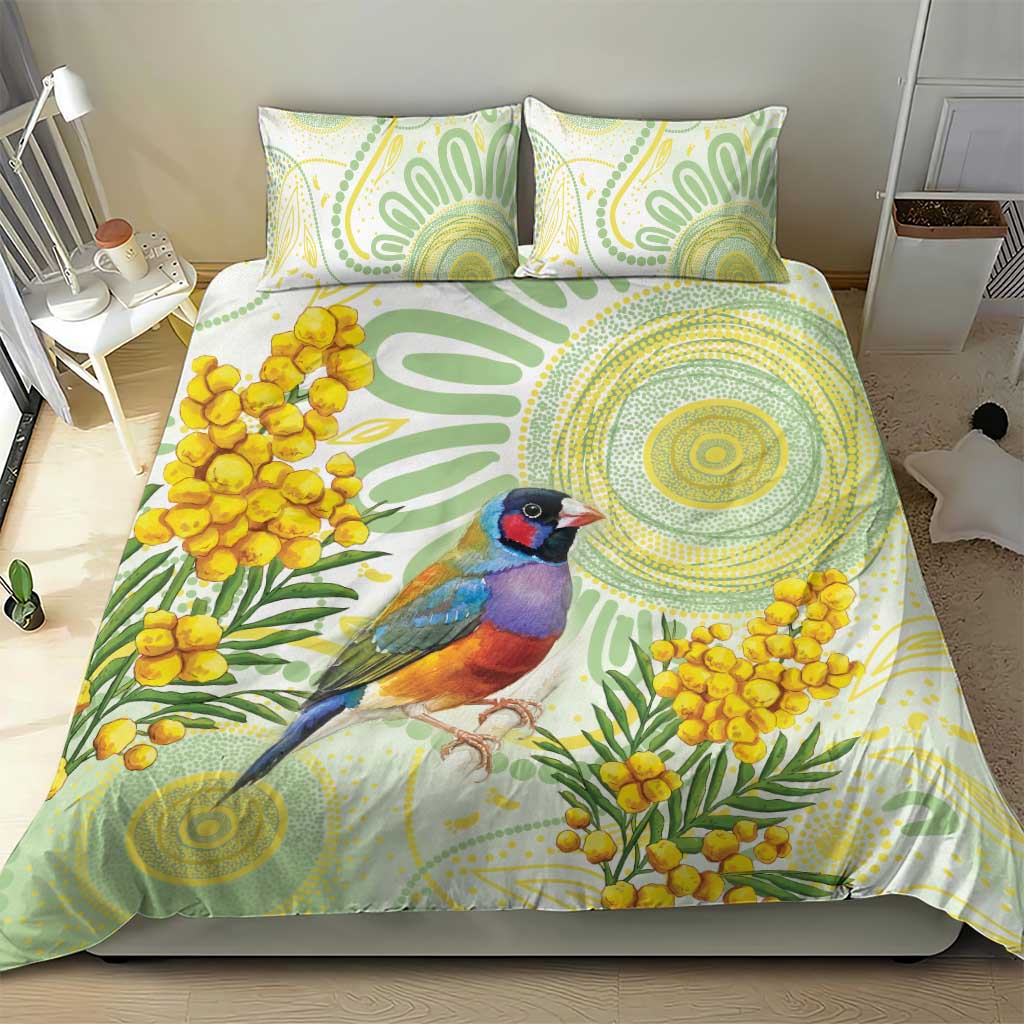 Gouldian Finch Golden Wattle Australia Bedding Set Aboriginal Watercolor Style