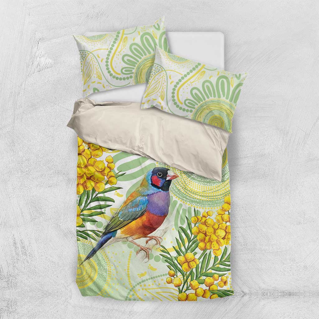 Gouldian Finch Golden Wattle Australia Bedding Set Aboriginal Watercolor Style