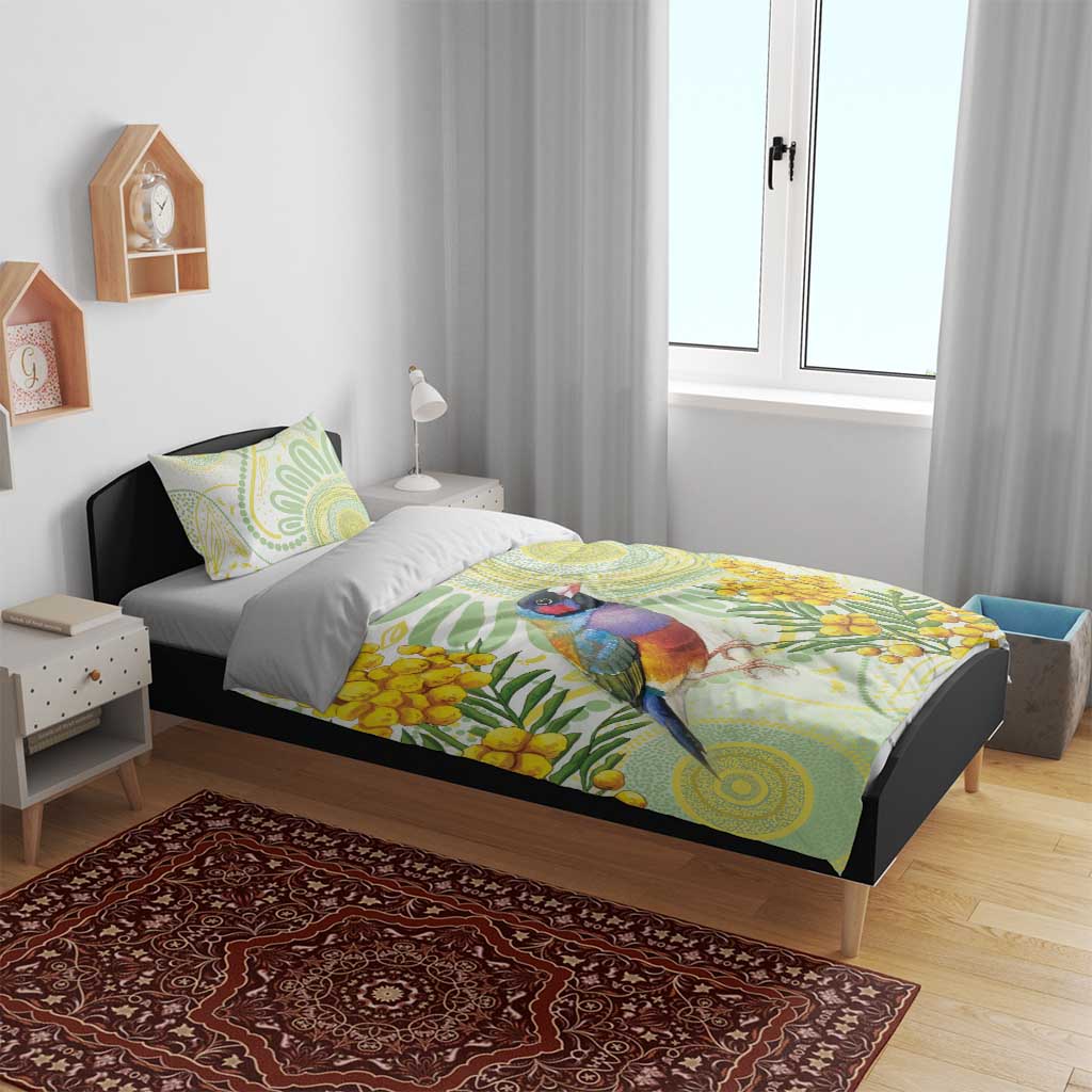 Gouldian Finch Golden Wattle Australia Bedding Set Aboriginal Watercolor Style