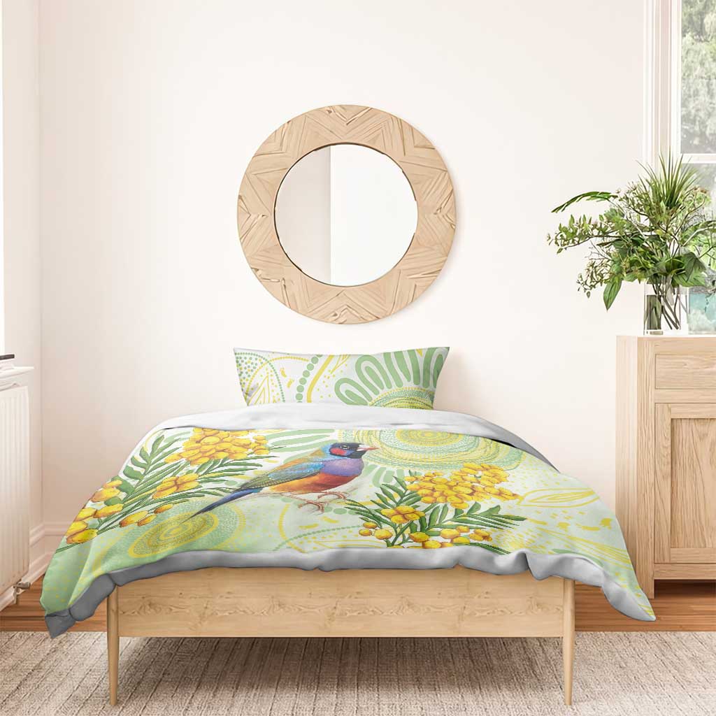 Gouldian Finch Golden Wattle Australia Bedding Set Aboriginal Watercolor Style