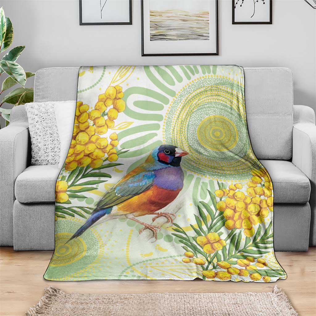 Gouldian Finch Golden Wattle Australia Blanket Aboriginal Watercolor Style