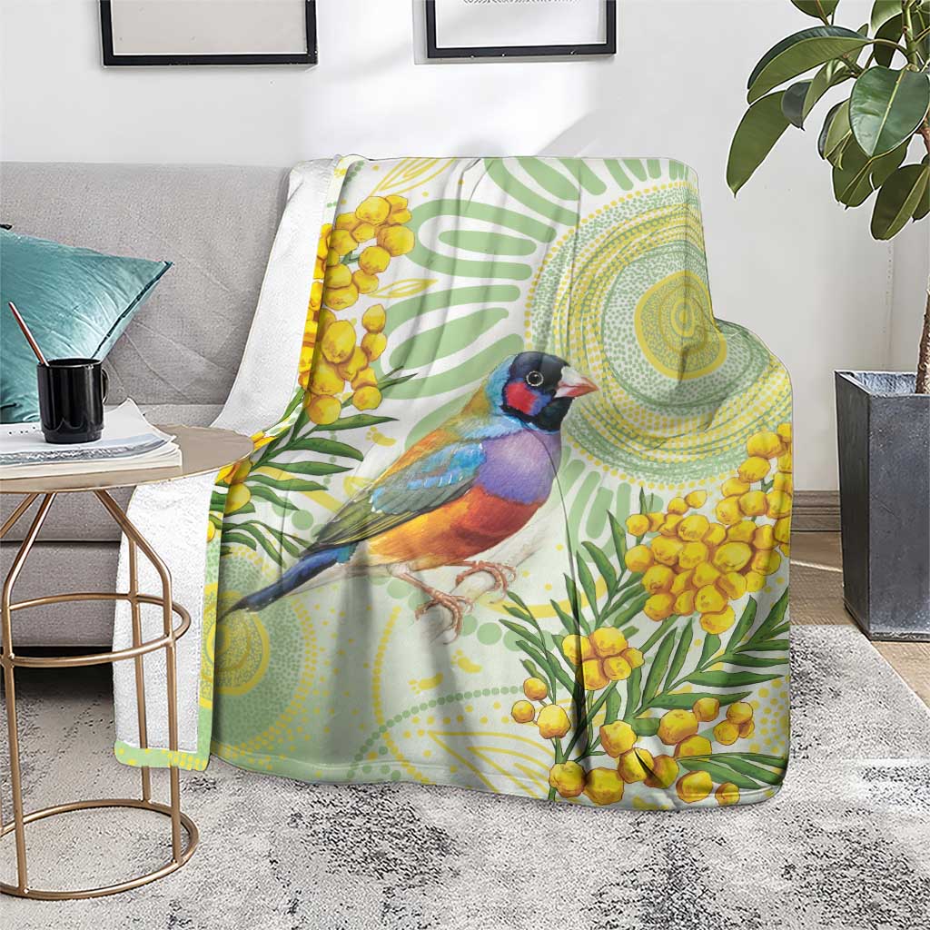 Gouldian Finch Golden Wattle Australia Blanket Aboriginal Watercolor Style