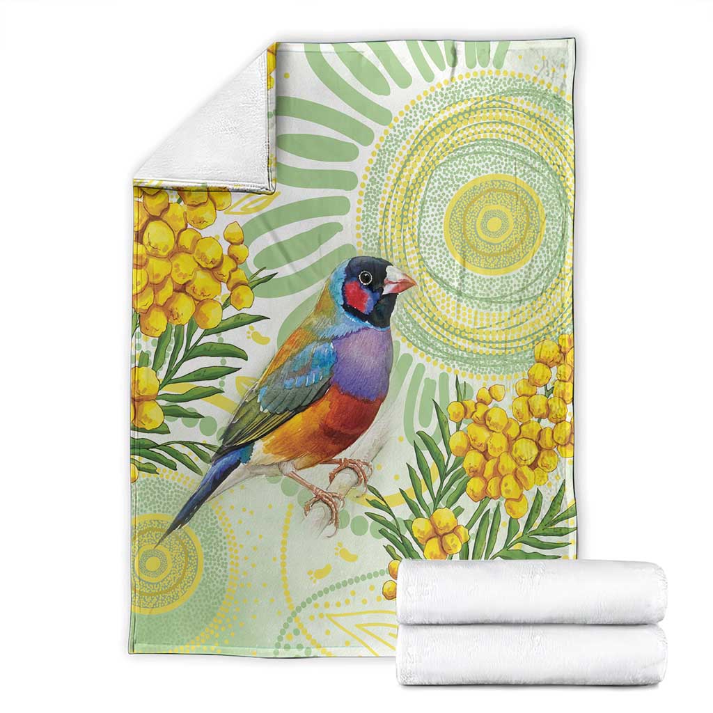 Gouldian Finch Golden Wattle Australia Blanket Aboriginal Watercolor Style