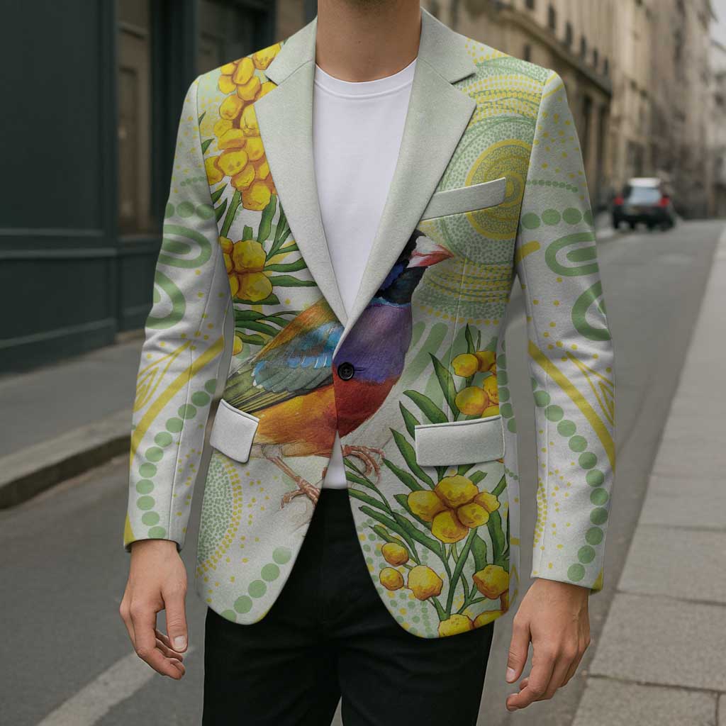 Gouldian Finch Golden Wattle Australia Blazer Aboriginal Watercolor Style - Aussie Hoodie