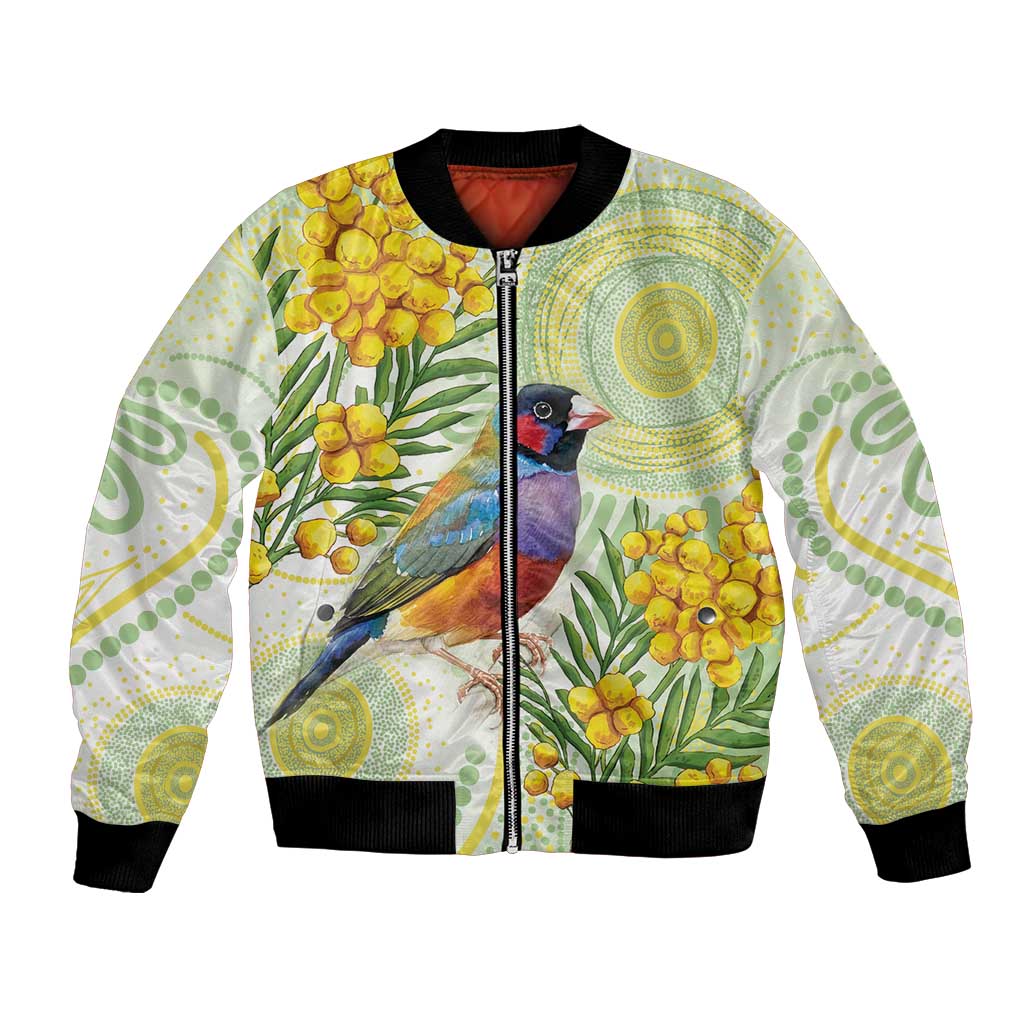 Gouldian Finch Golden Wattle Australia Bomber Jacket Aboriginal Watercolor Style