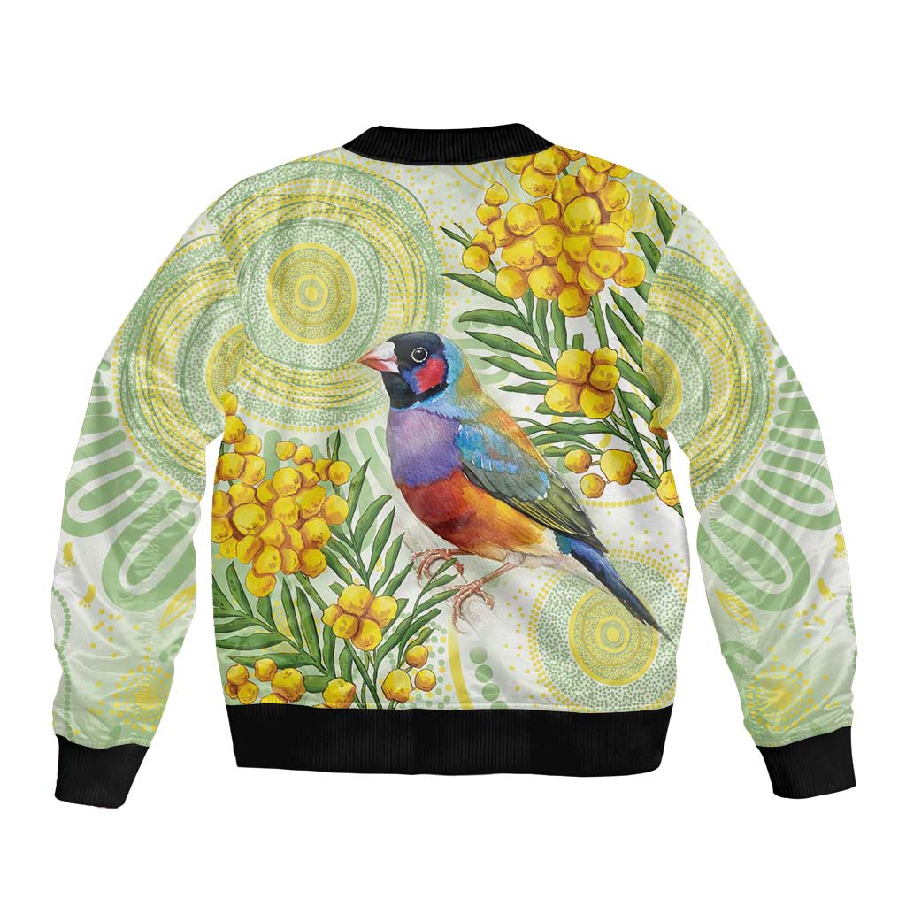 Gouldian Finch Golden Wattle Australia Bomber Jacket Aboriginal Watercolor Style