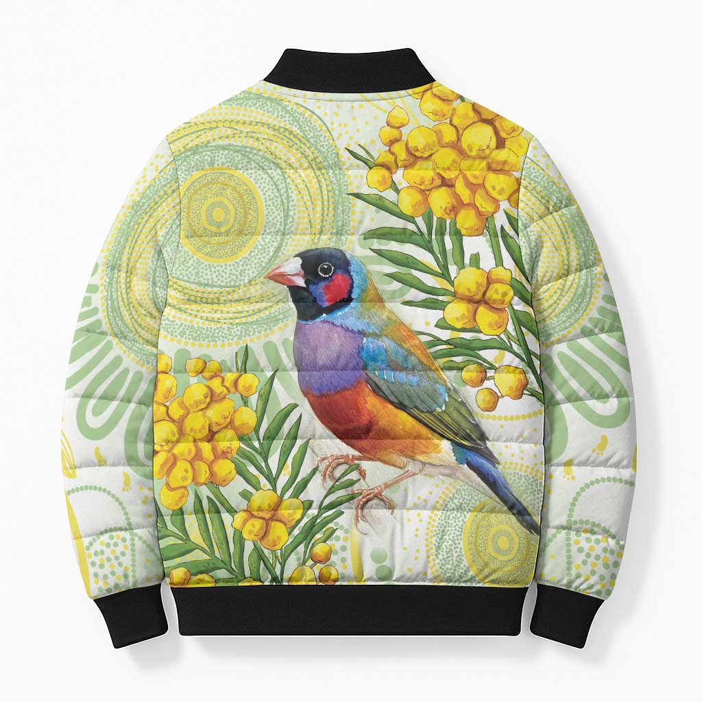 Gouldian Finch Golden Wattle Australia Bomber Puffer Jacket Aboriginal Watercolor Style - Aussie Hoodie