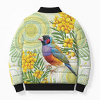 Gouldian Finch Golden Wattle Australia Bomber Puffer Jacket Aboriginal Watercolor Style - Aussie Hoodie