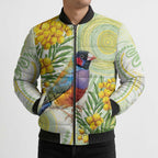 Gouldian Finch Golden Wattle Australia Bomber Puffer Jacket Aboriginal Watercolor Style - Aussie Hoodie
