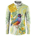 Gouldian Finch Golden Wattle Australia Button Sweatshirt Aboriginal Watercolor Style