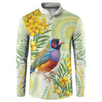 Gouldian Finch Golden Wattle Australia Button Sweatshirt Aboriginal Watercolor Style