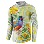 Gouldian Finch Golden Wattle Australia Button Sweatshirt Aboriginal Watercolor Style