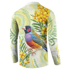 Gouldian Finch Golden Wattle Australia Button Sweatshirt Aboriginal Watercolor Style
