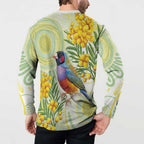 Gouldian Finch Golden Wattle Australia Button Sweatshirt Aboriginal Watercolor Style