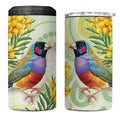 Gouldian Finch Golden Wattle Australia 4 in 1 Can Cooler Tumbler Aboriginal Watercolor Style