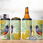 Gouldian Finch Golden Wattle Australia 4 in 1 Can Cooler Tumbler Aboriginal Watercolor Style