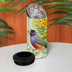 Gouldian Finch Golden Wattle Australia 4 in 1 Can Cooler Tumbler Aboriginal Watercolor Style