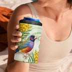 Gouldian Finch Golden Wattle Australia 4 in 1 Can Cooler Tumbler Aboriginal Watercolor Style